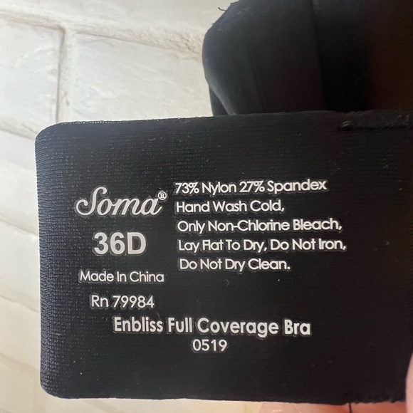 NWT Soma Enbliss Full Coverage Underwire Bra 36 D Black Back Hook #0070 - Picture 7 of 12